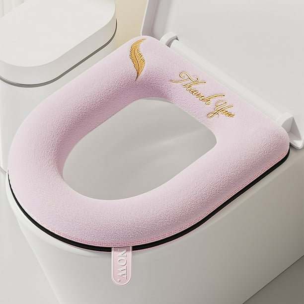 Asiento de inodoro doméstico acolchado con asa, anillo de inodoro de invierno, juegos lavables, asiento de inodoro tejido