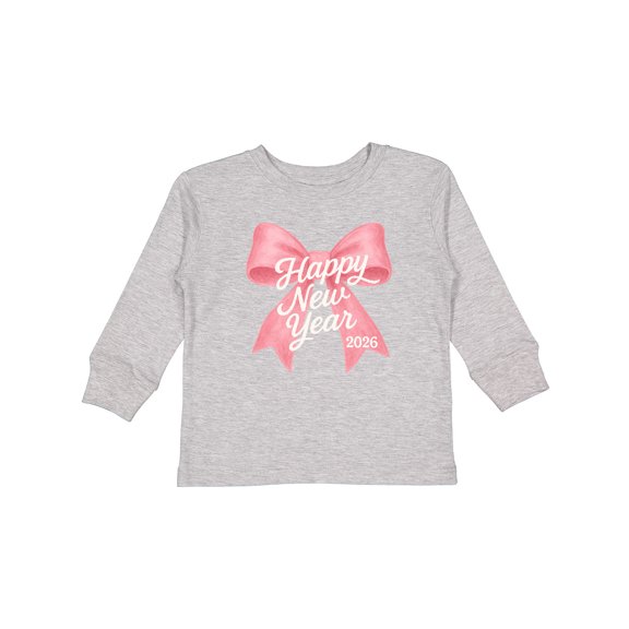 Inktastic Happy New Year 2026 Pink Bow Boys or Girls Long Sleeve Toddler T-Shirt