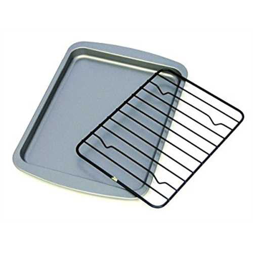 P&P Chef Stainless Steel Broiler Baking Pan with Cooling Rack Toaster Oven Tray and Rack Set Non Toxic & Dishwasher Safe Rectangle 8x10x1