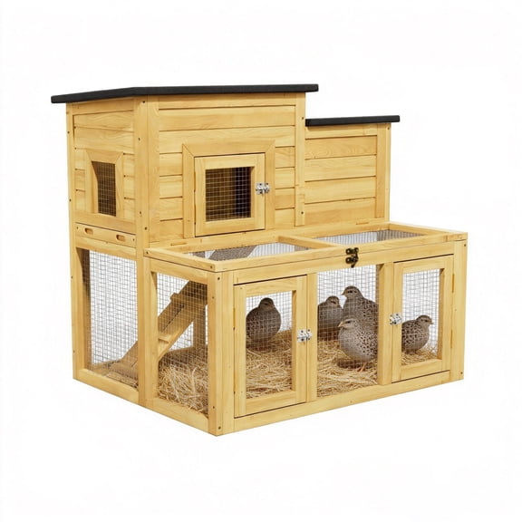 Large Outdoor Wooden Quail Cage Rabbit Hutch Chicken Coop with Run & Ramp，2 Tier