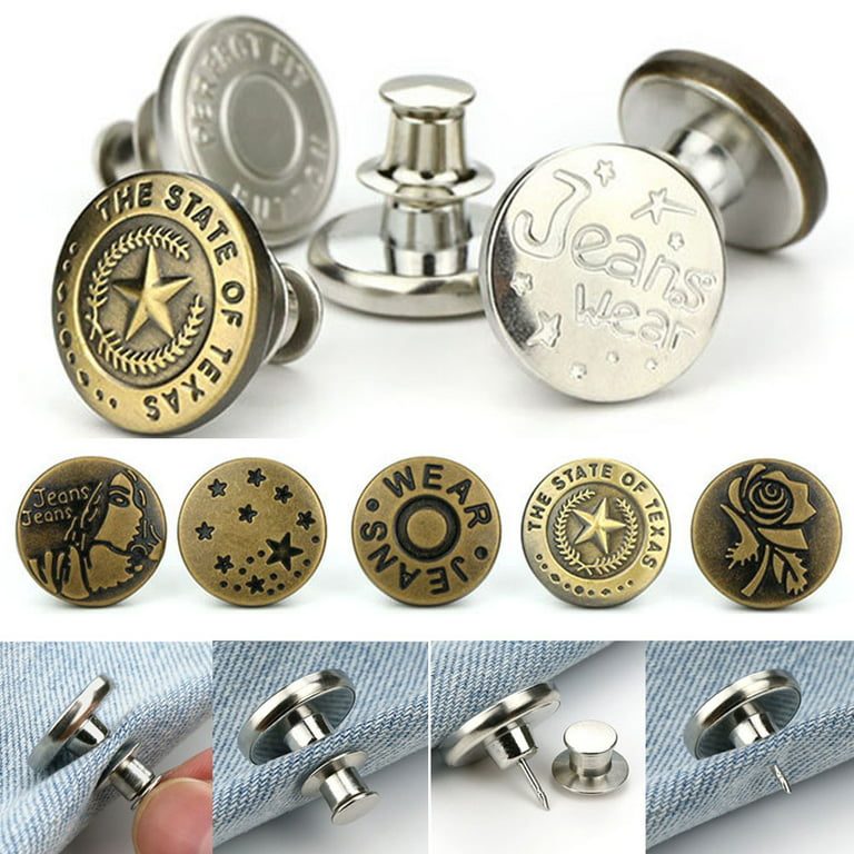 GMMGLT 2 Sets Button Pins for Jeans, Perfect Fit Jean Button Replacement, Adjustable Jean Button Pins Metal Clips Snap Tack, No Sew Instant Extend or