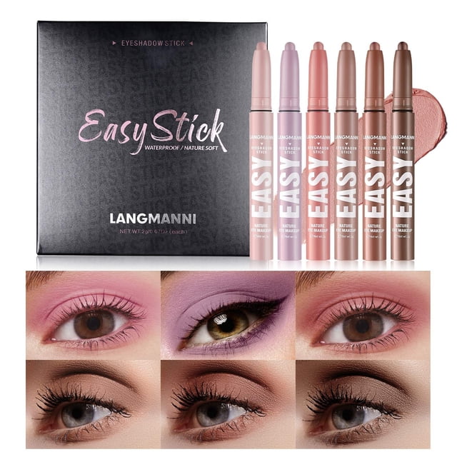 Iumwxz Eyeshadow Stick 6 PCS Multi-Color Eyeshadow Pen Set Creamy Long-Lasting Eye Makeup Kit Natural Shades R Stick Gifts