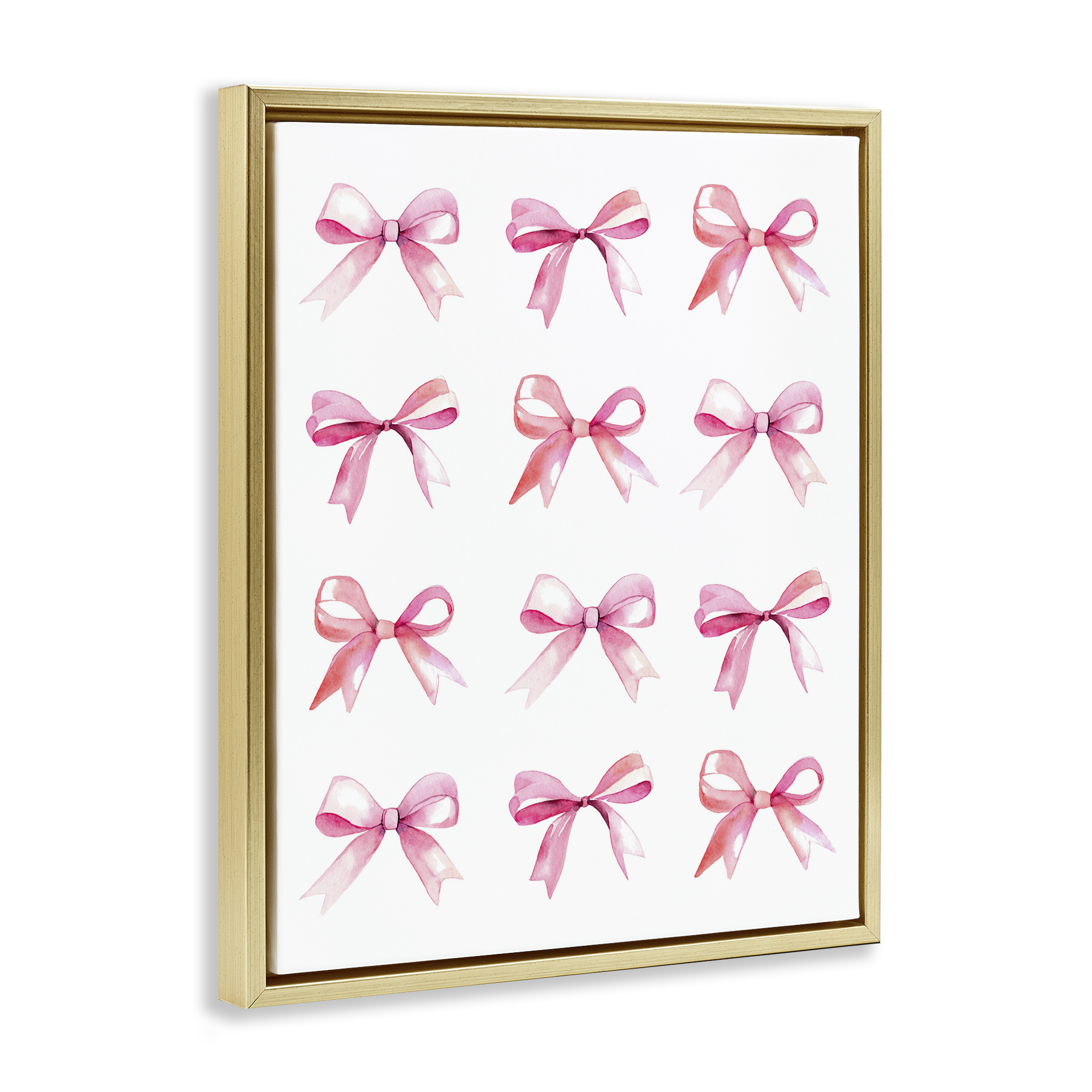 Stupell Industries Pink Bows Rows Beauty & Fashion Painting Gold Floater Framed Art Print Wall Art, 25 x 31