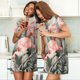 thumbnail image 4 of Fotbe Tropical With Flamingos Bata de Dormir para Mujer con Estampado, Camisón de Algodón de Manga Corta, Ropa de Dormir Casual, 4 of 6