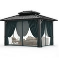 thumbnail image 6 of COBIZI 10x12 Hardtop Gazebo with Heavy Duty Galvanized Steel Double Roof, Flame-Resistant Curtains and Netting, Outdoor Gazebo with Aluminum Frame Permanent Gazebo for Backyard, Patio and Lawn,Black, 6 of 16