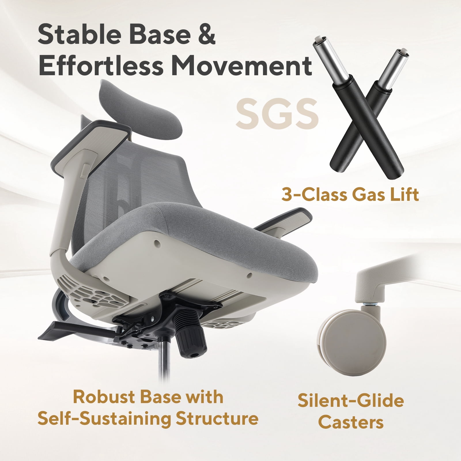 Nouhaus Strato, Gray Mesh, Ergonomic High Back Office Chair with 10-Level Height Adjustment & 3D Armrests for Home Office & Study