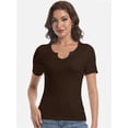 thumbnail image 2 of Women's Short Sleeve V-Neck Ribbed Blouse - Slim Fitted Casual Basic Top, 2 of 6