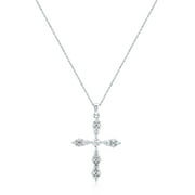Brilliance Fine Jewelry Cross Pendant with Round and Pear Simulated Diamond in Sterling Silver For Women