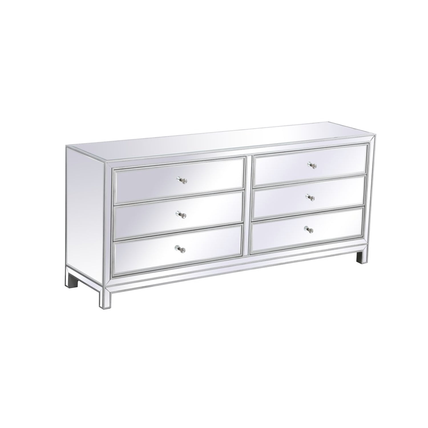 Elegant Decor Reflexion 72" Metal and MDF Mirrored Six-Drawer Dresser in Silver