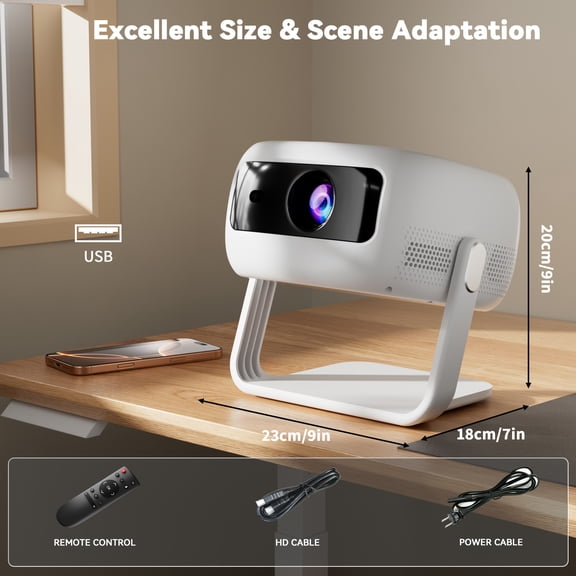 4K Supported Projector with 360° Stand, 1080P Native 3D, 5G WiFi BT, 230" Portable Outdoor Home Theater for Phone TV Stick Laptop USB