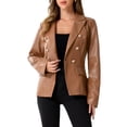 thumbnail image 1 of INSPIRE CHIC Blazer de Cuero Sintético para Mujeres con Solapa Muesca y Doble Botonadura, Chaquetas Formales de Trabajo, 1 of 6