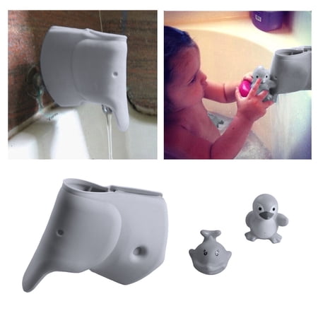 Bathtub Faucet Cover Protector for Kid Baby - Child Bathroom Cute Accessories Silicone Soft - Grey Elephant