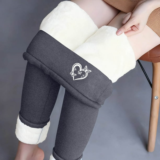Leggings de lana de cordero gruesa para mujer, pantalones largos con estampado pequeño y forro polar añadido, pantalones de poliéster para mujer