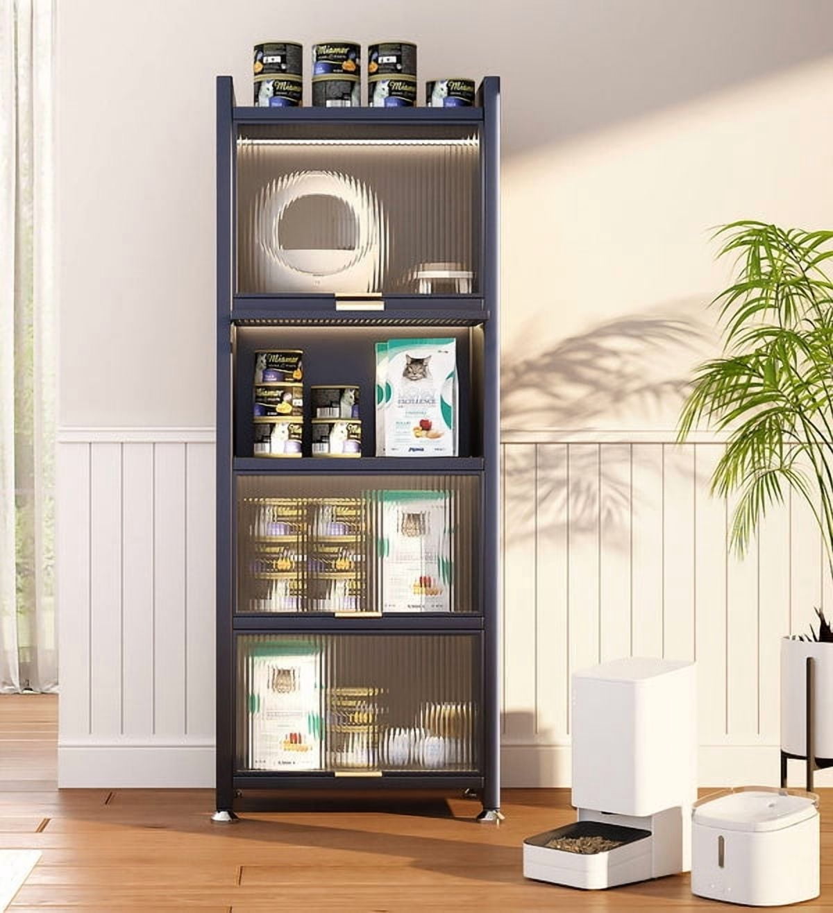 Joybos 5-Tier Narrow Dust-Proof Metal Kitchen Storage Cabinet, Floor-Standing Kitchen Storage Rack, Multi-Layer Microwave & Oven Storage Shelf, Refrigerator Gap Cabinet, Narrow Space Storage Organize