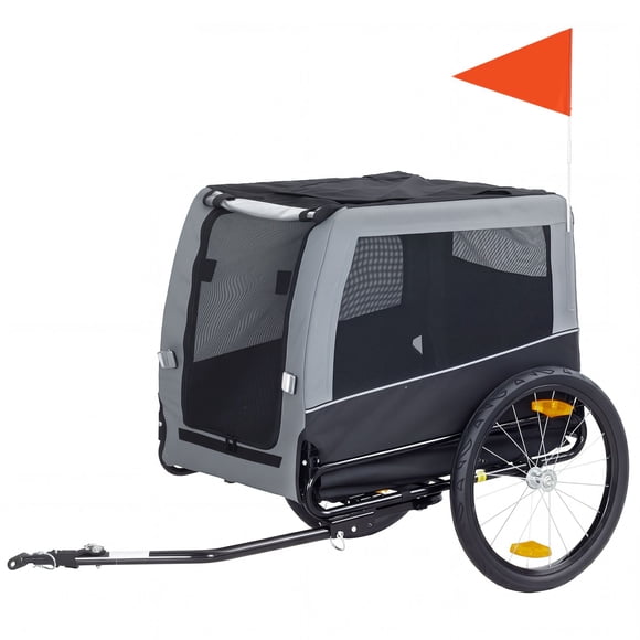 Grey Dog Bike Trailer, Pet Bicycle Carrier with 20" Large Wheels & Support Leg, 600D Oxford Fabric Pet Cart for Small to Medium Dogs Up to 20kg, Outdoor Adventure & Park Rides
