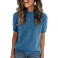 thumbnail image 2 of Hearthz Womens Short Sleeve Sweater Knit Pullover Tops Trendy Crew Neck Women's Shirt Business Casual Lightweight Women Tunic, 2 of 5