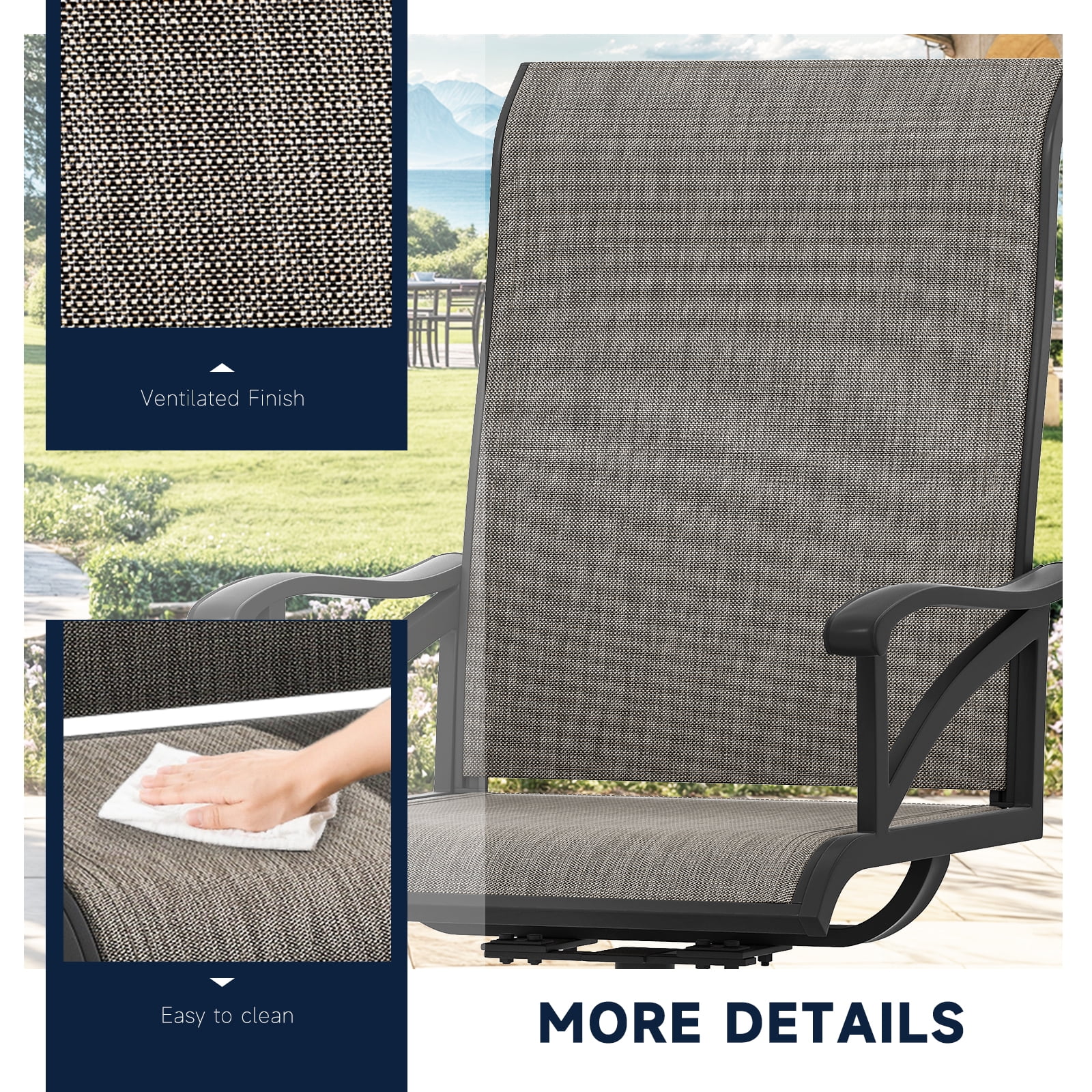 Uforic Set of 2 Outdoor Swivel Patio Chairs, High Back Outdoor 360 Degree Rotating Heavy Duty Chairs for Porch, Garden and Deck, Brown