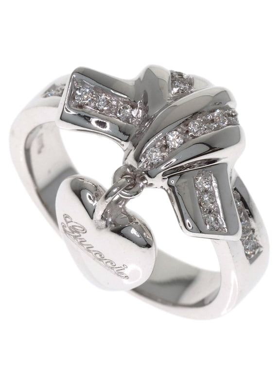 Pre-Owned Gucci Heart Diamond Ring #10, 18K White Gold, Women's.