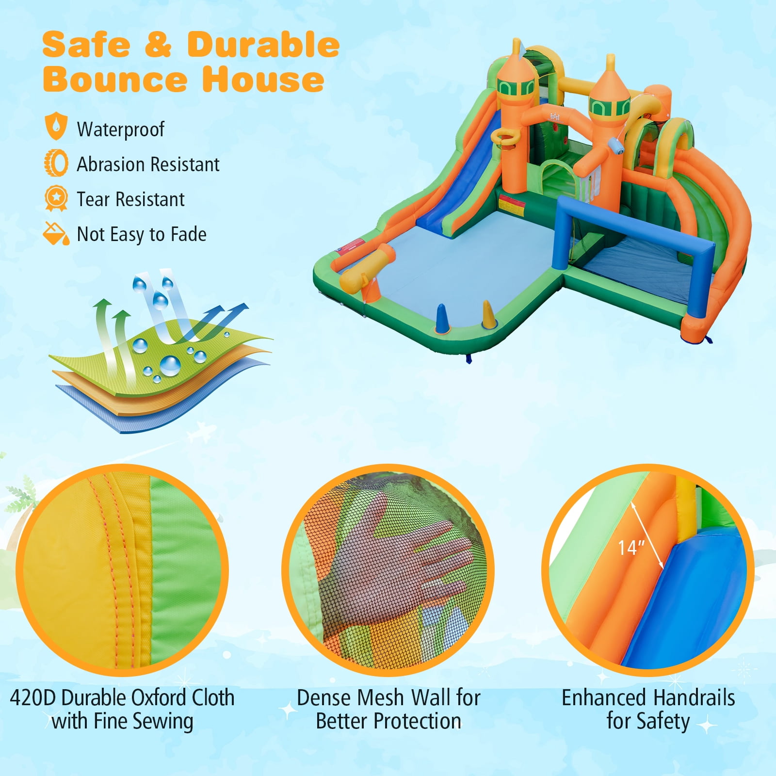 Infans Inflatable Water Slide w/750W Blower Long Slides Splash Pools Climbing Wall