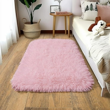 Fluffy Pink Area Rug for Bedroom Girls, 5x7 Soft Fuzzy Plush Shag Rug for Living Room, Cute Comfy Throw Rug for Kids, Non-Slip Indoor Shaggy Floor Carpet for Nursery Teen Dorms Home Decor Aesthetic