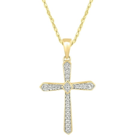 1/10 Carat T.W. Diamond 10kt Yellow Gold Straight Cross Pendant