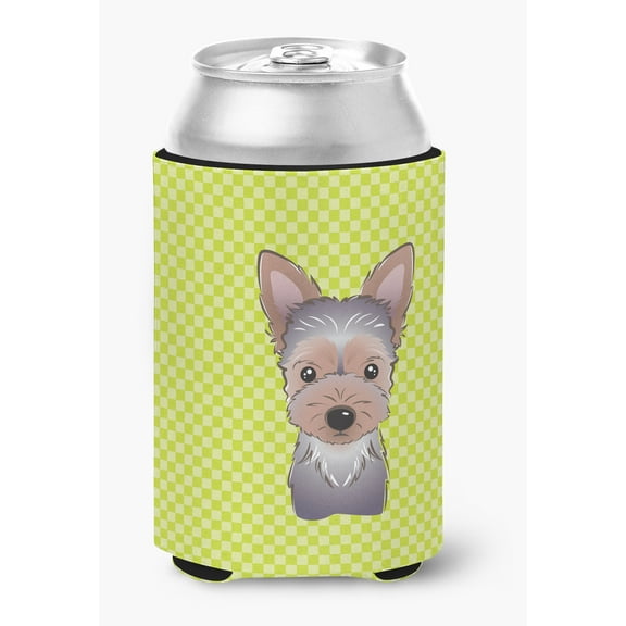 Carolines Treasures Checkerboard Lime Green Yorkie Puppy Can or Bottle Hugger Can Hugger multicolor