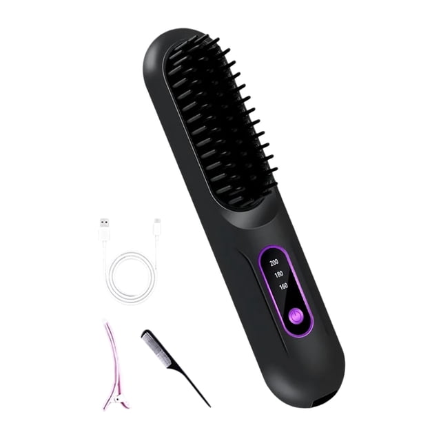 Cepillo alisador de pelo portátil sin cables, 3 ajustes de temperatura, calentamiento cerámico rápido en 30 segundos, recargable, compacto para viajar, apto para todo tipo de cabello