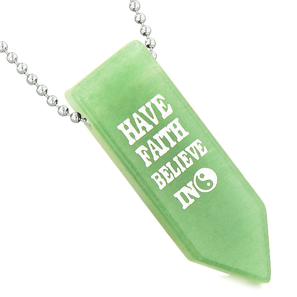 Have Faith Believe in Miracles Reversible Yin Yang Energy Amulet Arrowhead Green Quartz 22 inch Necklace