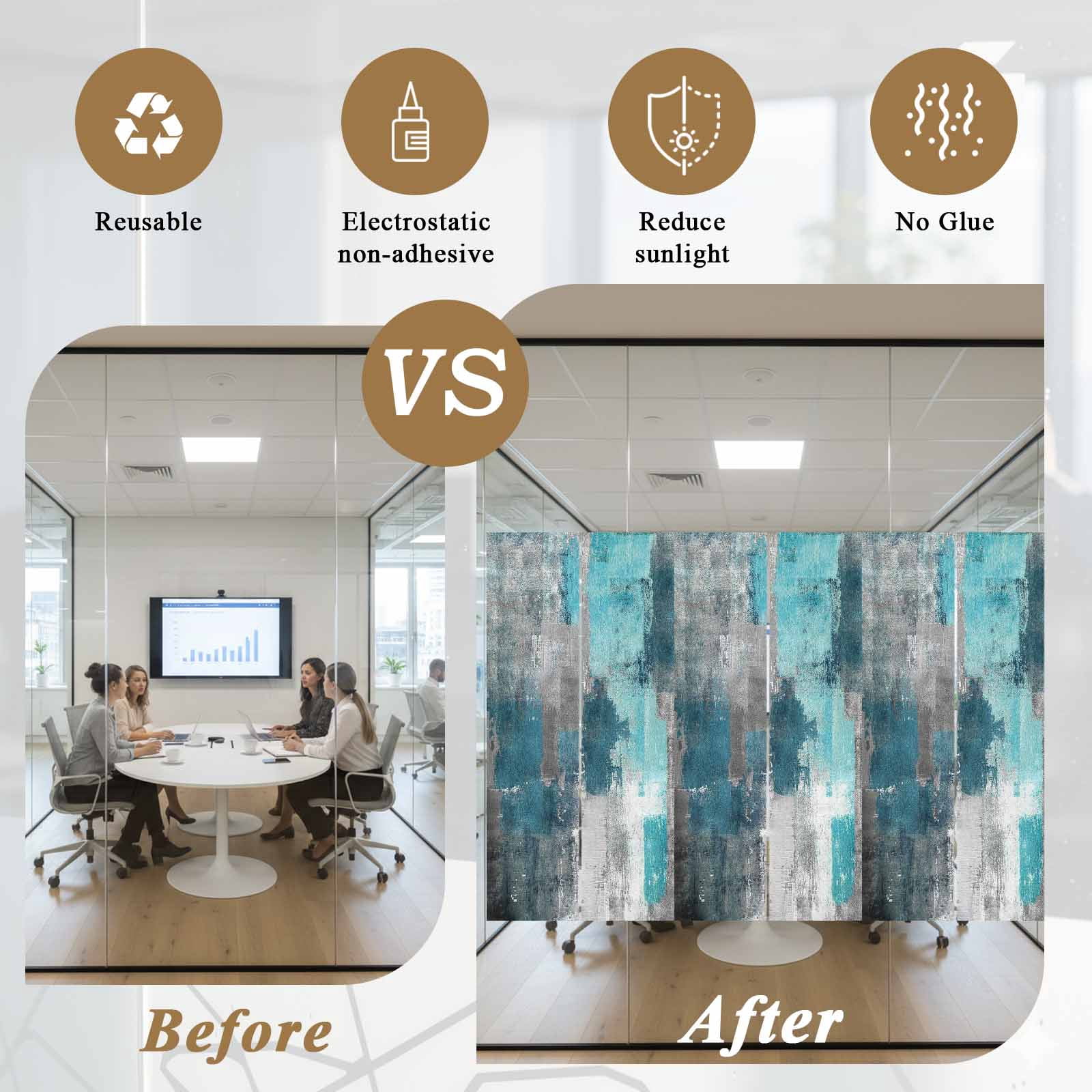 Teal Grey Privacy Window Film, Decorative Frosted Glass Window Film, Modern Oil Painted Abstract Art Aesthetics Reusable Peel and Stick Static Cling for Home Bathroom Office Glass Door 17.7"x39.3"