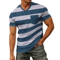 thumbnail image 4 of WAYUTE Men's T Shirts V Neck Short Sleeve Patchwork Color Striped Printed Stretch Fit Tee Tops with Front Pocket Beach Casual Summer Tshirts, 4 of 7
