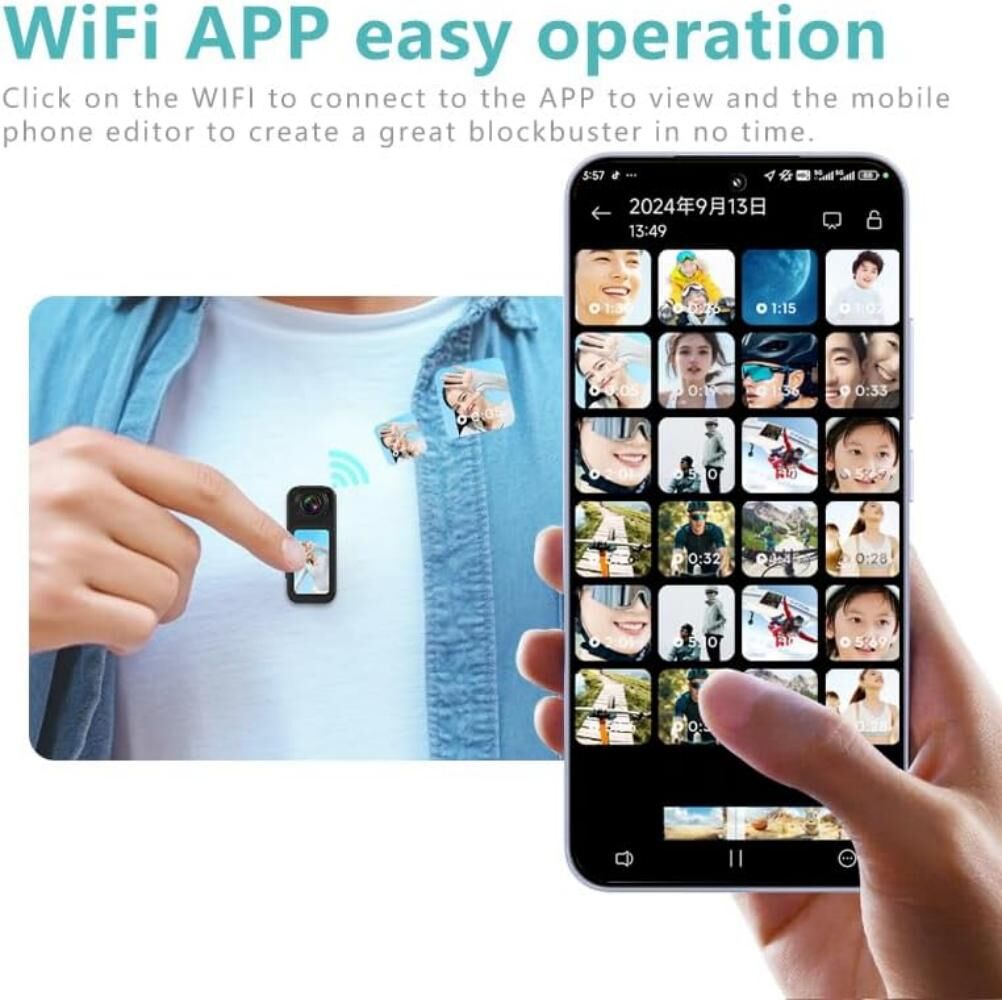 RWSEFK 180 Degree Rotation Action Camera Wearable Mini Camera Digital Video WIFI Magnetic Stand Thumb Sized Hands Free for Daily Life Recording