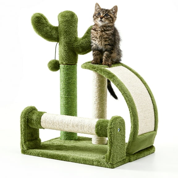 Made4Pets 20" Tall Cactus Cat Scratching Post with Claw Scratch Pad & Sisal Ropes, Green