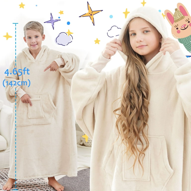 REDESS Oversized Wearable Blanket Hoodie Sweatshirt for Unisex Boy and Girl Beige
