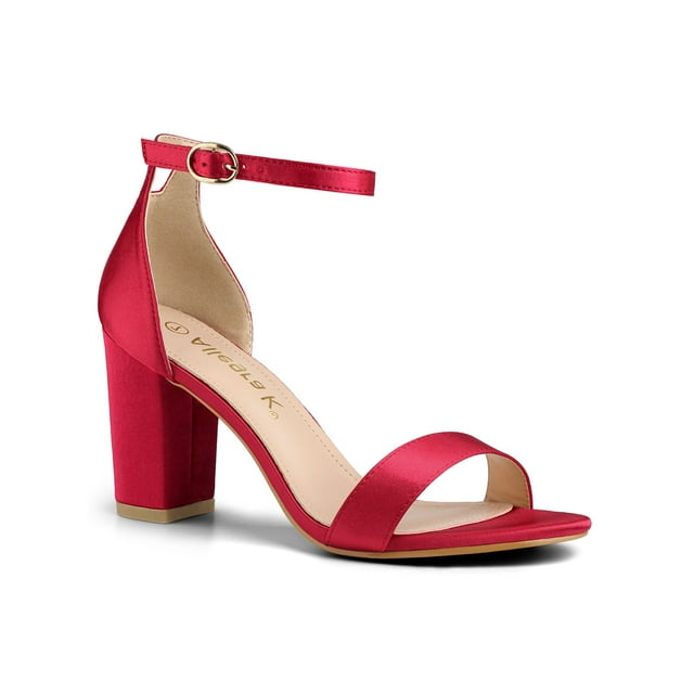BLISSFUL STEP Women's Shoes Ankle Strap Buckle Block Heel Sandals Red 9