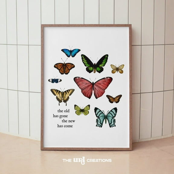 Boho Bible Verse Wall Art, Colorful Butterfly Print, Modern Christian Art, Butterflies Preppy Room Decor, Vintage Scripture Quote Wall Art Wall Art, Modern Wall Decor, 8x12 UNFRAMED