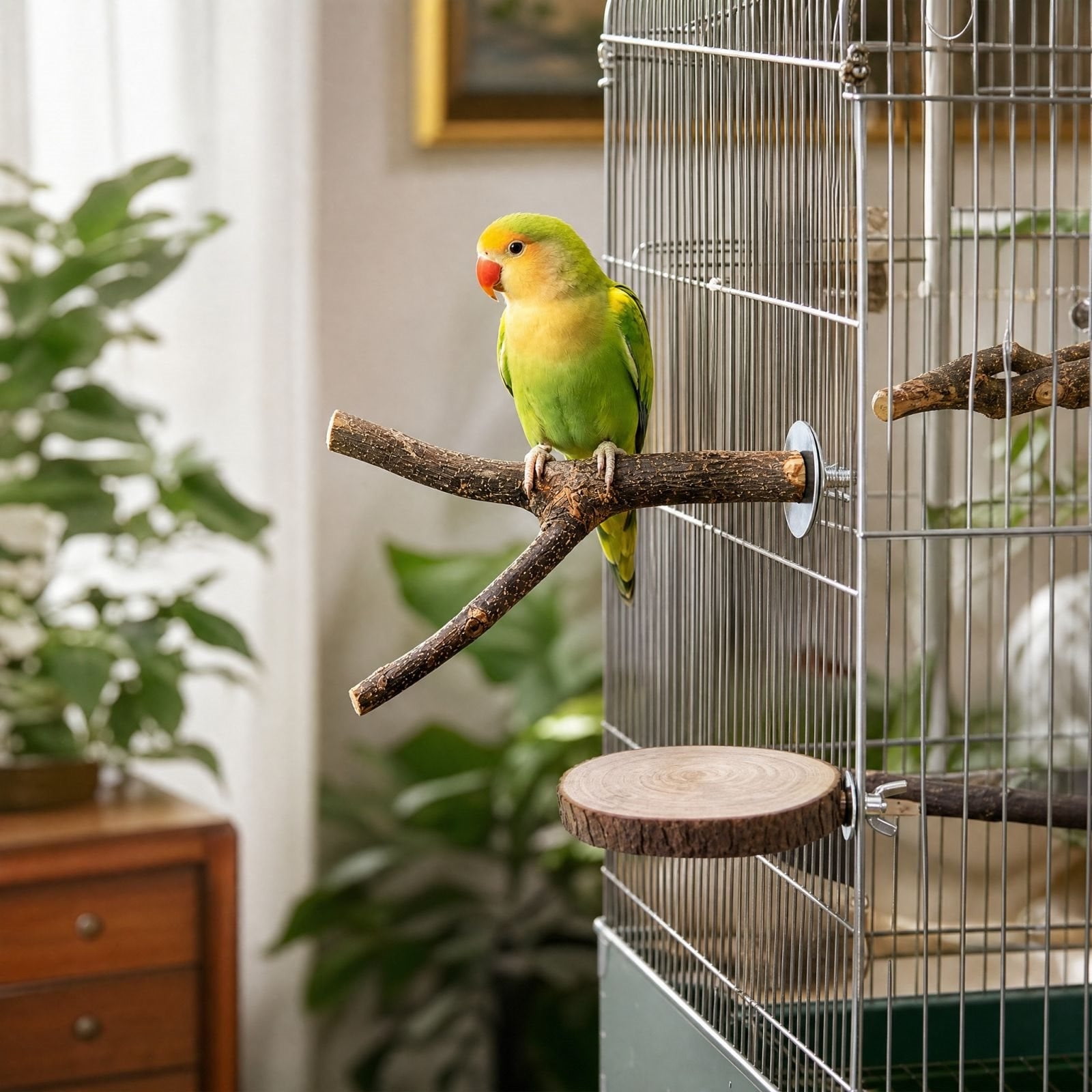 Natural Wood Bird Perch for Cage, Fruit Tree Branch Chew Toy for Small Birds, Beak and Claw Grinding Stick for Parrots, Replaceable Bird Playground Accessory