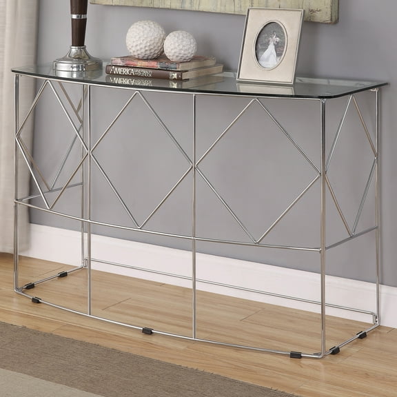 Furniture of America Prowe Glass Top Console Table, Chrome
