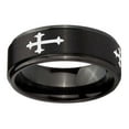 thumbnail image 2 of Tungsten Christian Cross Religious 8mm Brushed Black Polished Step Edges Men Ring, 2 of 2