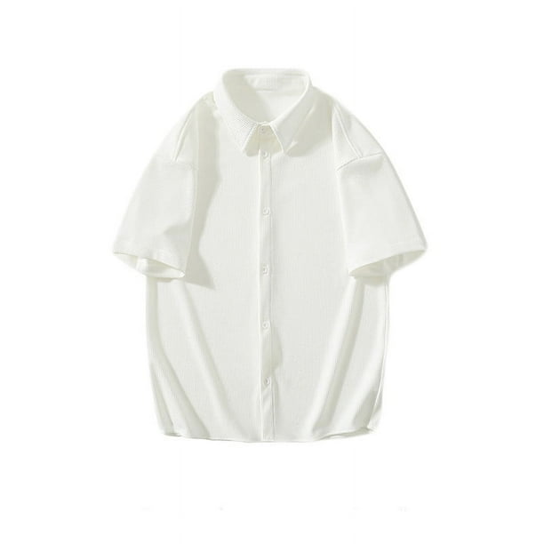 Playera Elvqul Caballero Playa Manga Corta Liso Blanco con Solapa Abotonada Con Bolsillos