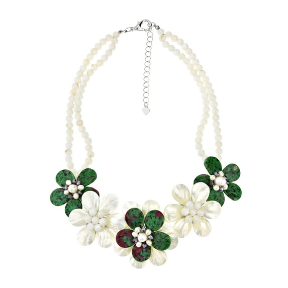Elegant Bouquet Seashell, Pearl, and Green Quartz Statement Necklace