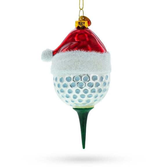 Golf Ball with Holiday Cheer Glass Christmas Ornament