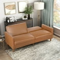 thumbnail image 2 of Comfort Sleeper Sofa Camel Faux Leather Upholstery Modern Furniture Durable Plywood Frame Elegant Lounger 1pc, 2 of 10