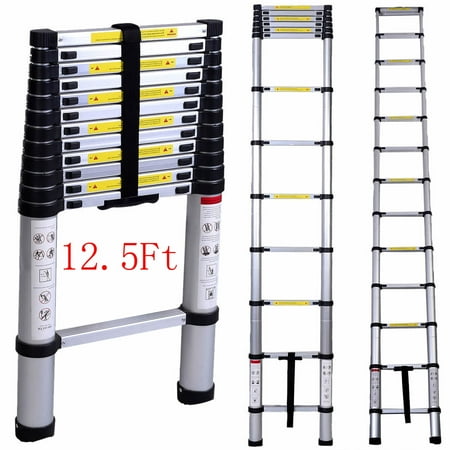 Duty Rating Aluminum Ladder Ktaxon 12.5 FT Heavy Duty Aluminum Telescopic Ladder, Commercial Grade Extension Light Weight Multi-Purpose System Steps, 330 LB Capacity ()