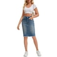 thumbnail image 2 of INSPIRE CHIC Women's Jean Skirts Raw Hem High Waisted Pockets Stretch Mid Length Denim Skirts M Retro Blue, 2 of 6