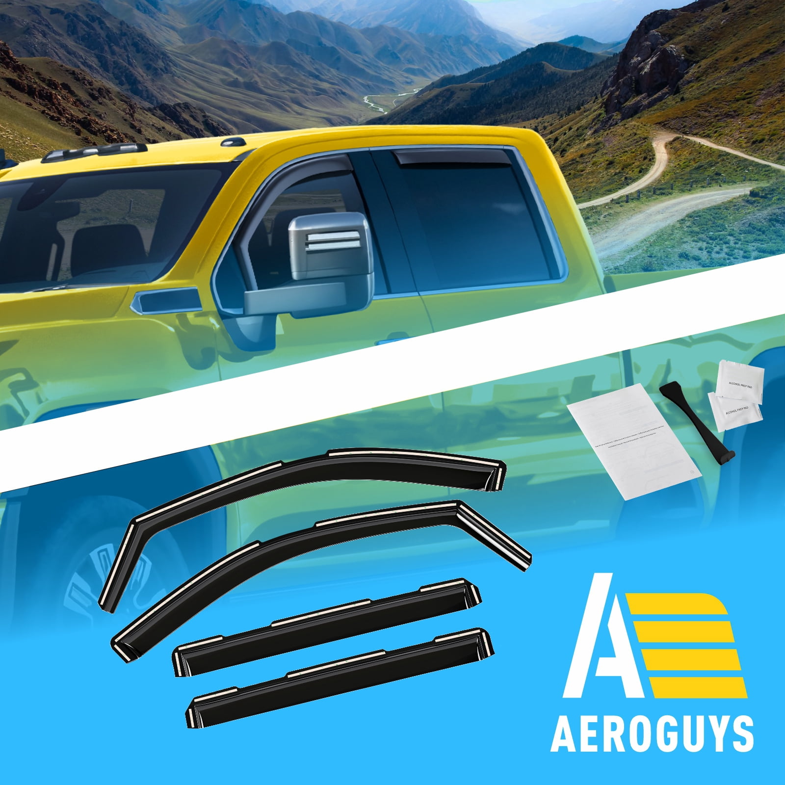 AEROGUYS In-Channel Window Deflectors Extra Durable Window Visors Rain Guards Fit for GMC Sierra 2500HD/3500HD 2020-2026 Crew Cab, Sun Visors, Wind Vent Visors, Car Accessories - 4pcs. AG0204