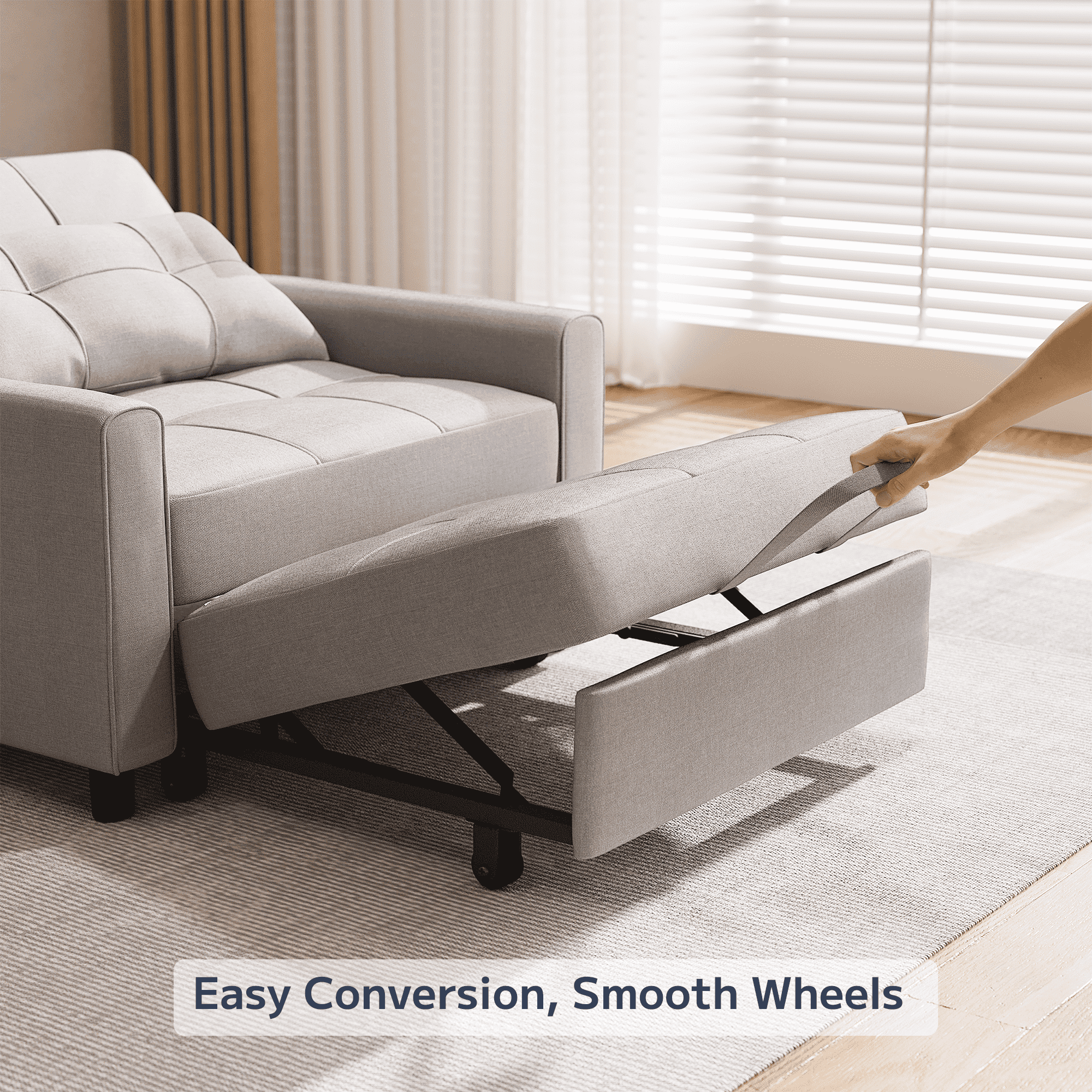Asofer Sofa Bed Chair, 3 in 1 Convertible Futon Couch Recliner, Sleeper Sofa for Home or Office, Light Gray