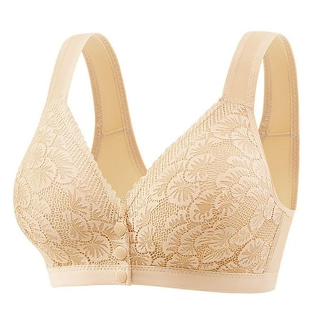 Fadeal Lace Bralettes for Women Bras for Older Women Breathable Front Closure Bras Full Support No Underwire Everyday Bra Front Closure Bras for Older Women Beige 44B
