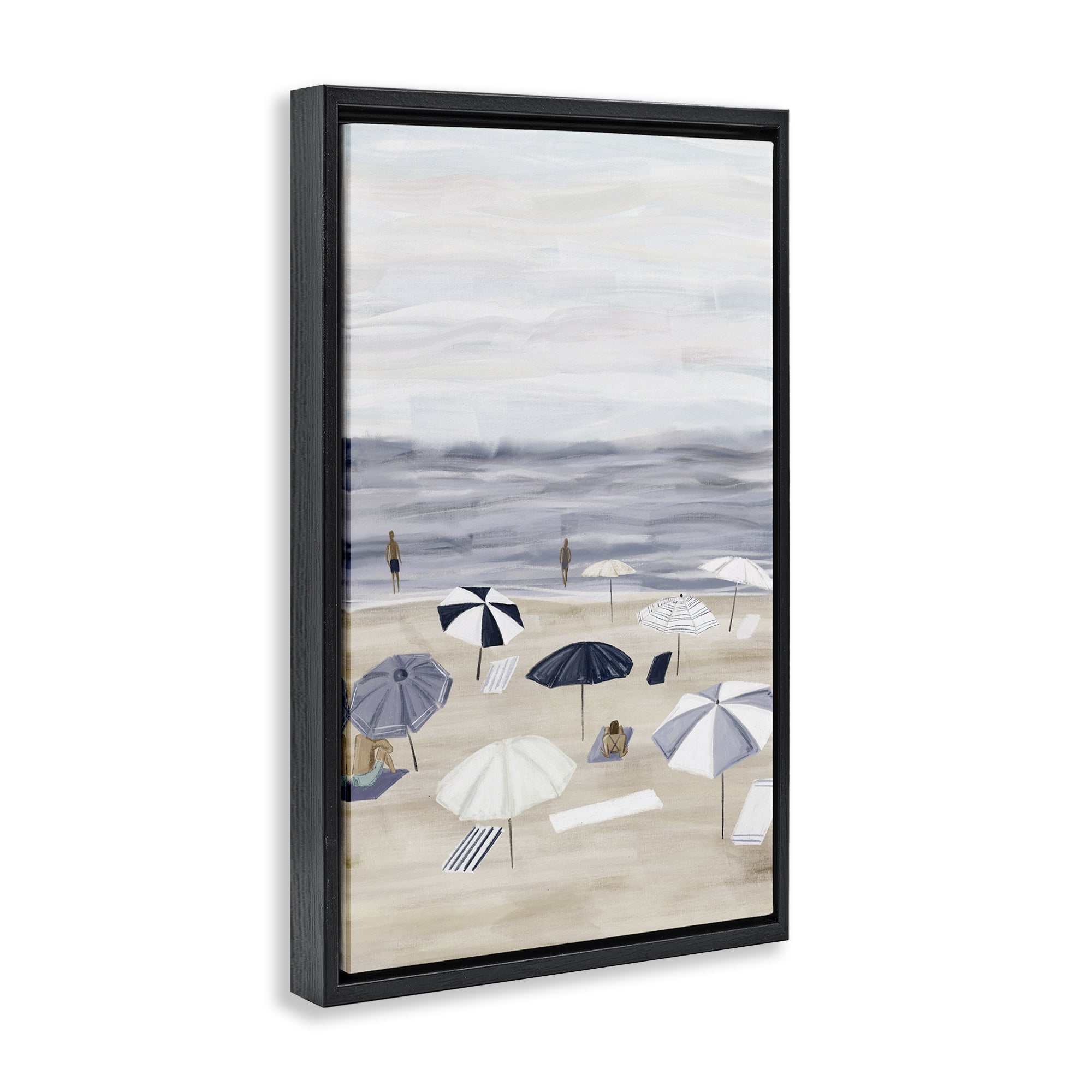 Stupell Industries Summer Beach Umbrellas Nautical & Beach Painting Black Floater Framed Canvas Art Print Wall Art, 21 x 31