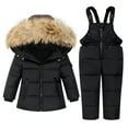 thumbnail image 2 of Luxalzxs Toddler Girl Boy Snowsuit 2Pcs Kids Down Jacket Winter Hooded Coat + Snow Bib Pants Children Windproof Skiing Suit 1-6 Years, 2 of 9