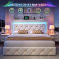 thumbnail image 2 of EnHomee Full Size Bed Frame with 4 Storage Drawers Upholstered Bed with LED & Charge Station,Beige, 2 of 8
